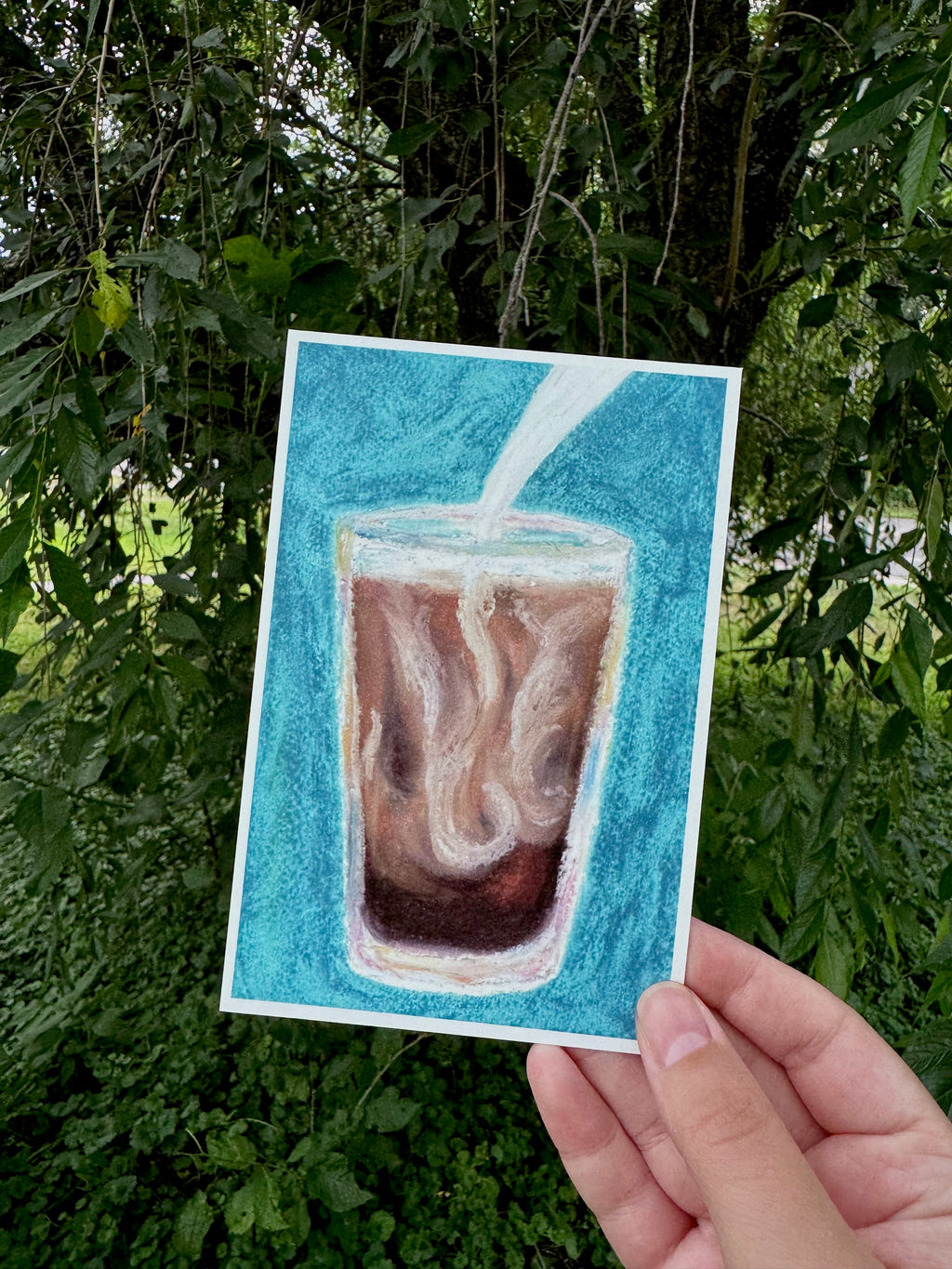 Iced Coffee Oil Pastel Print 4x6 – warm tones on art paper