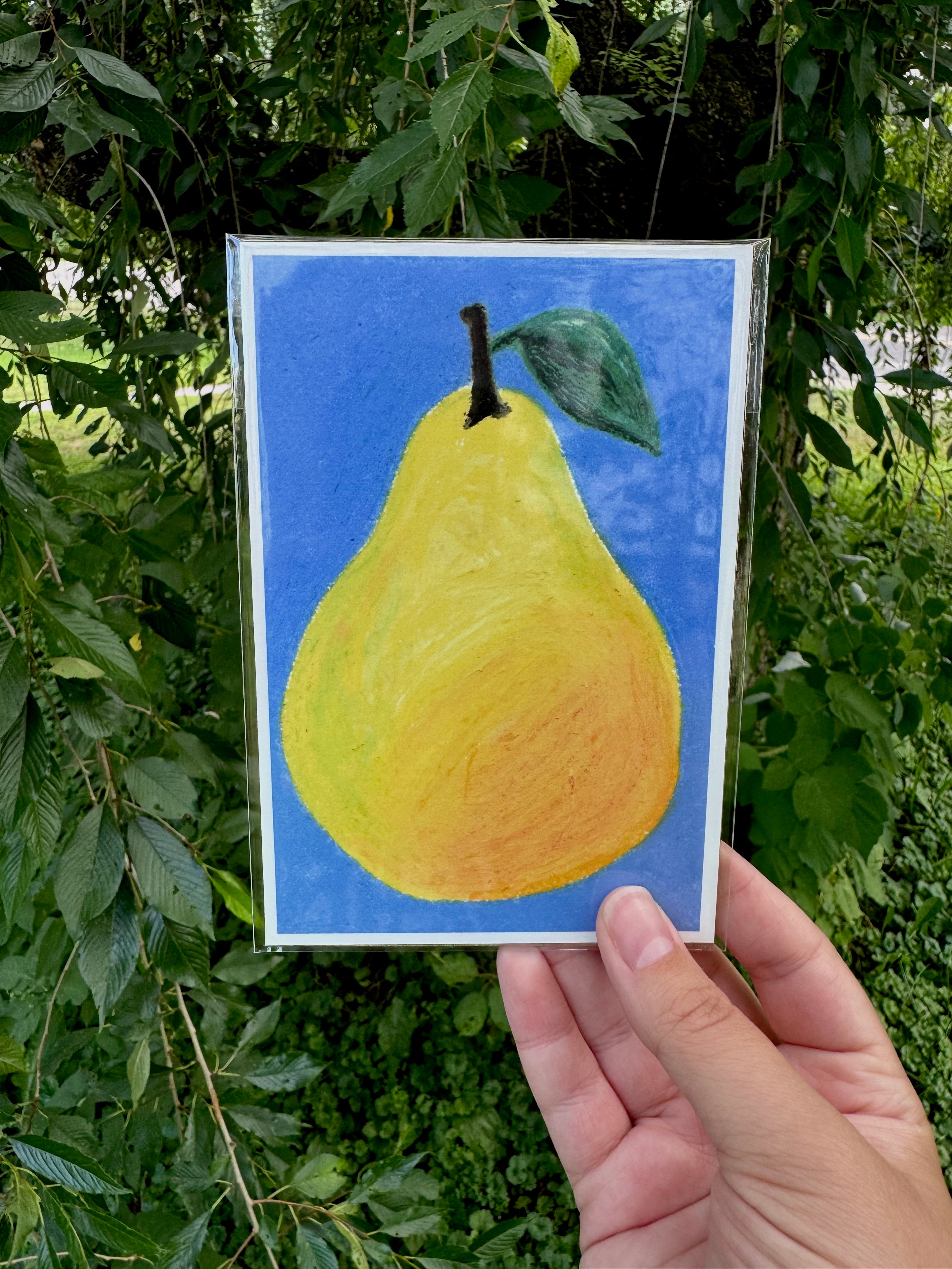 4x6 pear print shown next to hand for scale – small wall art