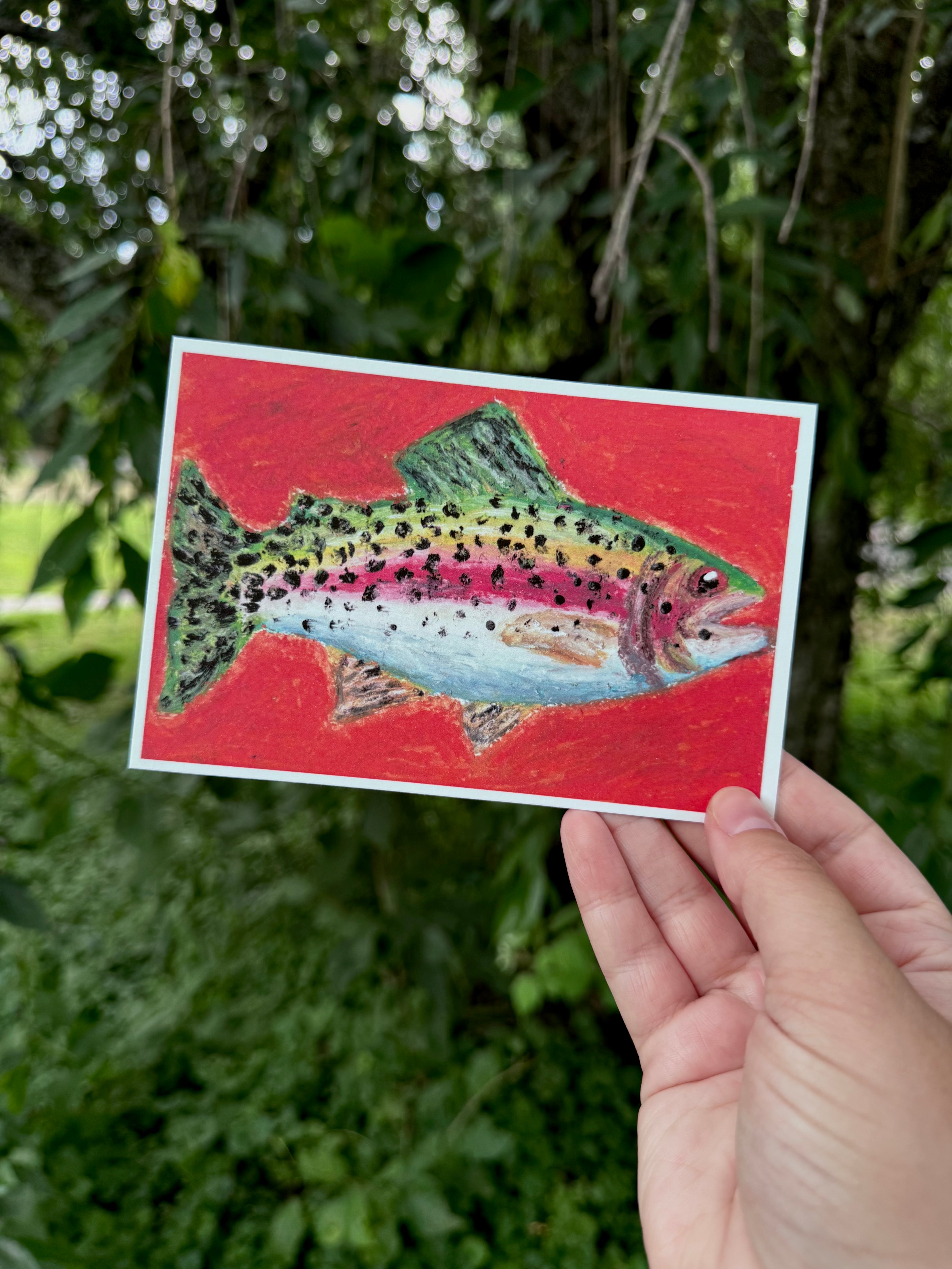 Rainbow Trout Oil Pastel Print 4x6 – iridescent colors on art paper