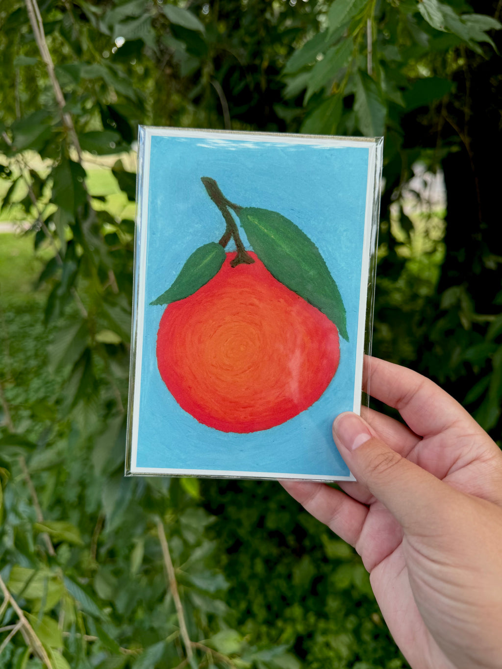 4x6 orange print shown next to hand for scale – small wall art