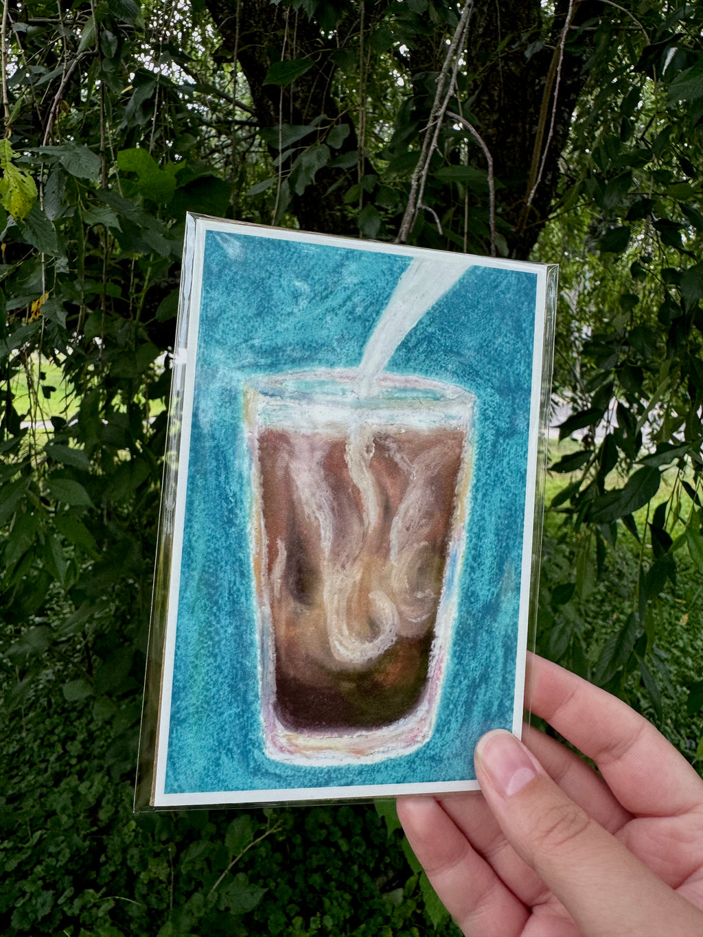 4x6 iced coffee print shown next to hand for scale – small wall art