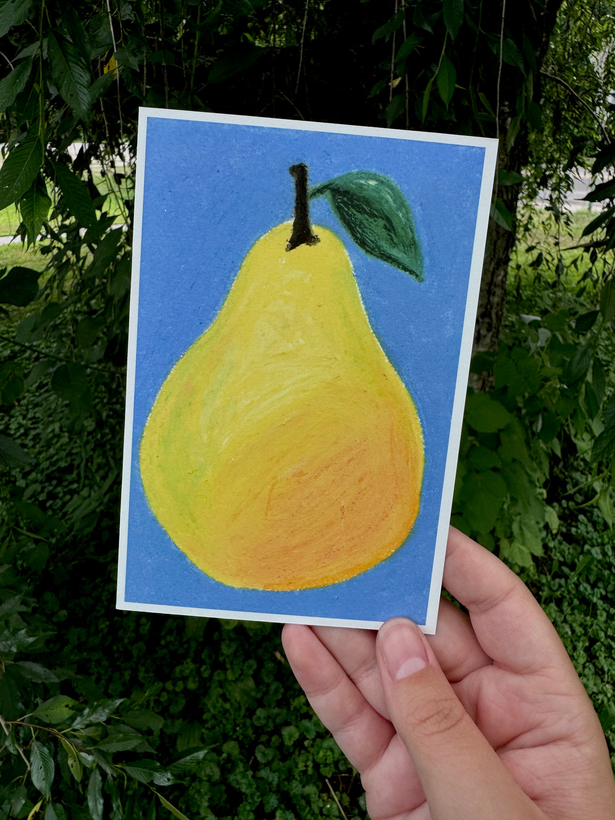 Pear Oil Pastel Print 4x6 – soft golden tones on art paper