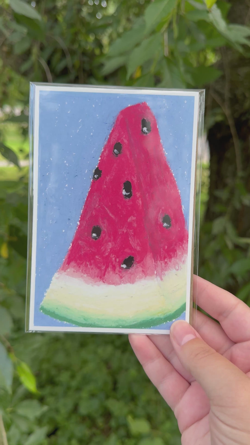 4x6 watermelon print shown next to hand for scale – small wall art
