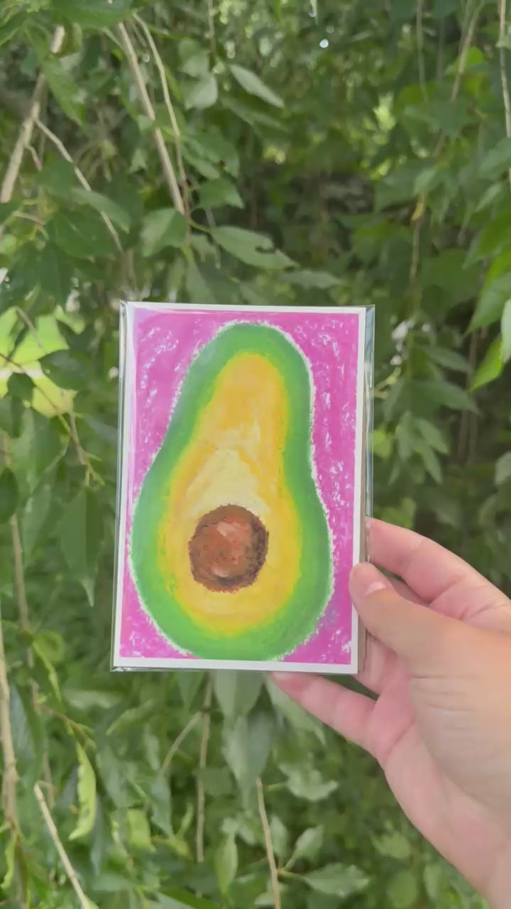 Video of avocado oil pastel art print 4x6 shown from multiple angles, small art print