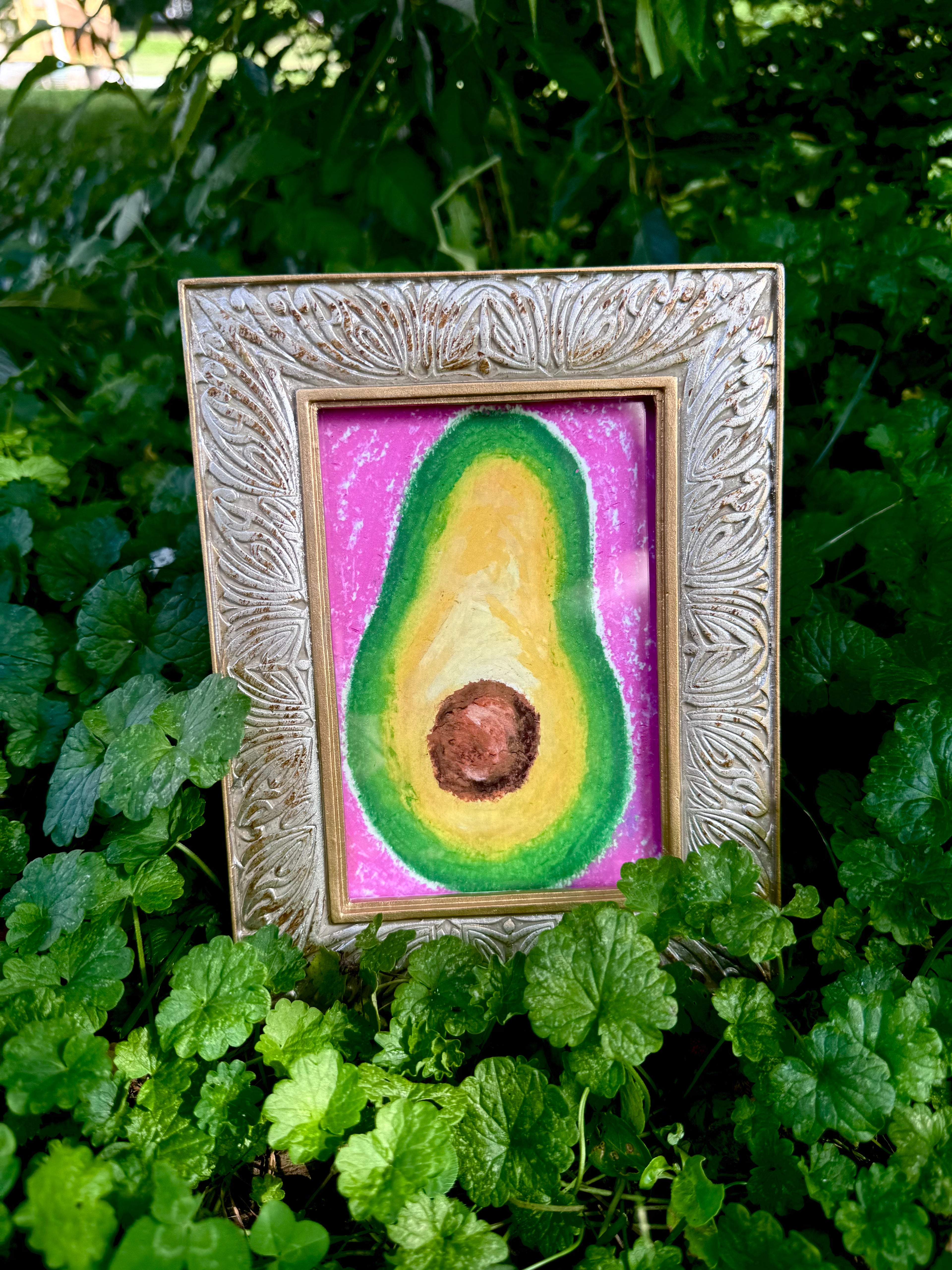 Framed avocado oil pastel art print 4x6, food wall art for kitchen or dining room
