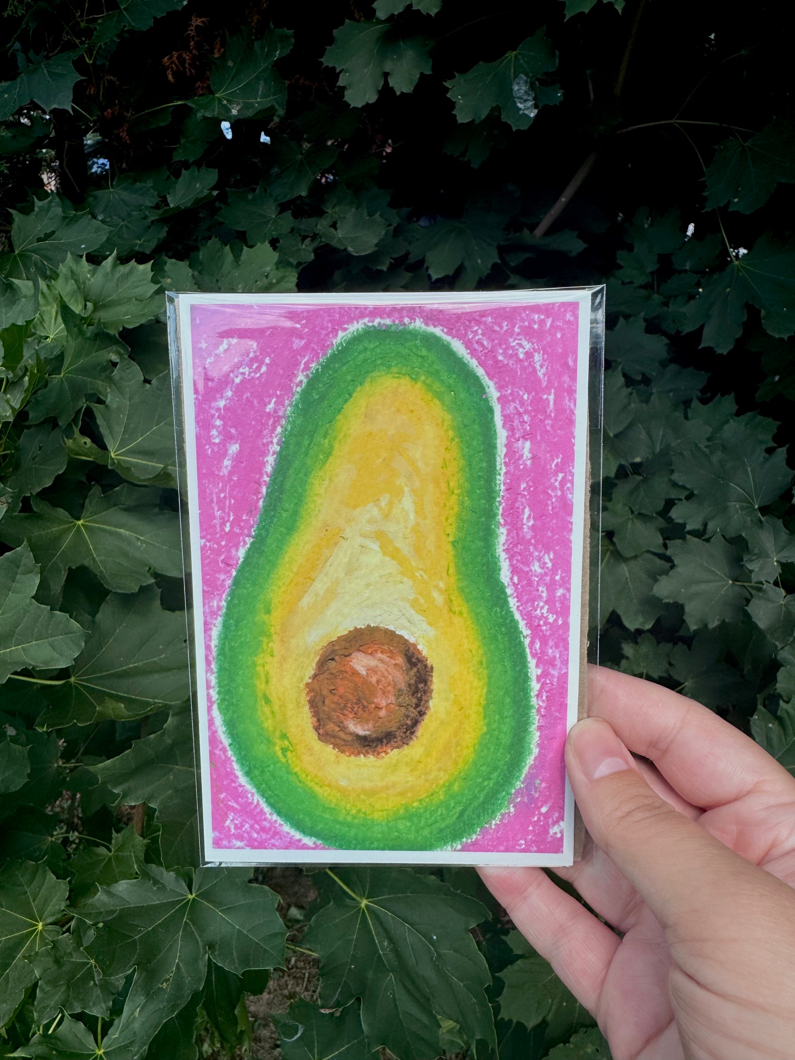Avocado oil pastel art print 4x6 wrapped in protective plastic packaging, ready to ship